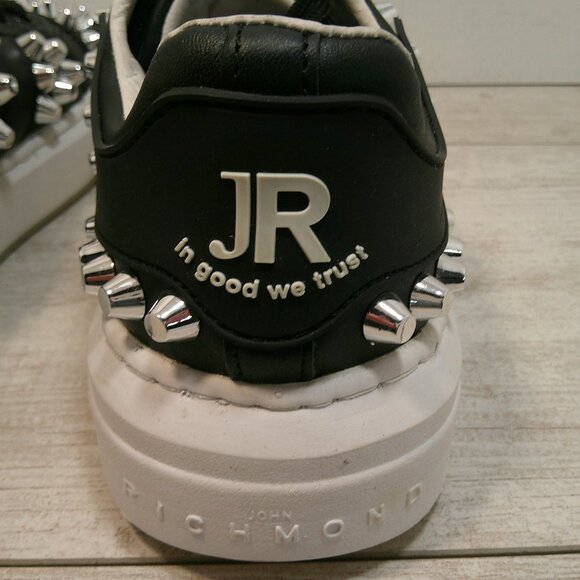 John Richmond Luxury black silver studs leather biker sneakers style Size 35 - Picture 5 of 10